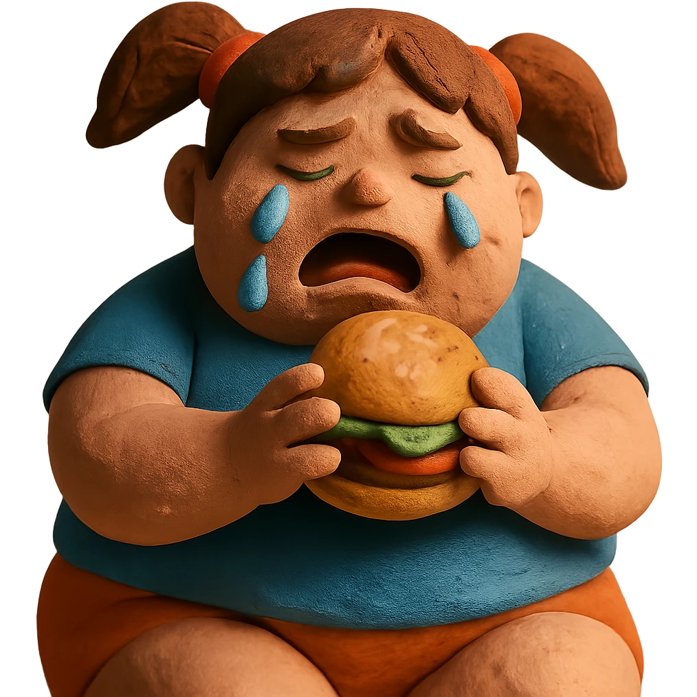 fat girl crying and eating a burger emoji