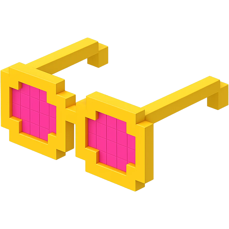 Voxel-style glasses with pink lenses, simple and clear emoji