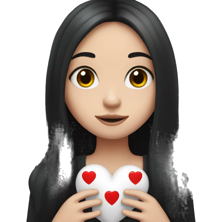 Pale girl with long black hair holding heart in her hands  emoji