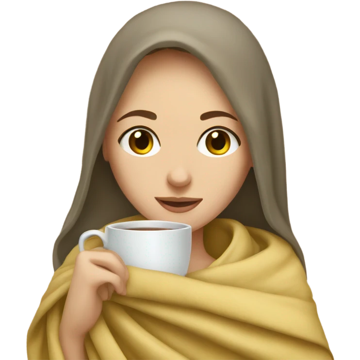 caucasian girl wrapped in blanket drinking tea emoji