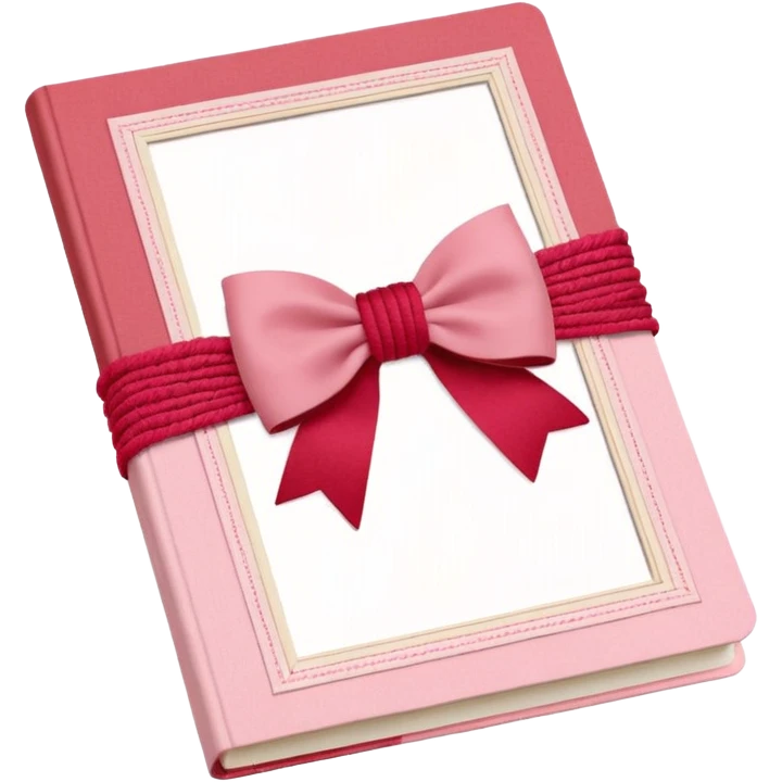 Junk journaling aesthetic book cover, tactile fabric textures, classic framing
Red yarn bow as focal point, soft shadows, calm pastel pink backdrop
Elegant, cozy, artistic, high-end print design emoji