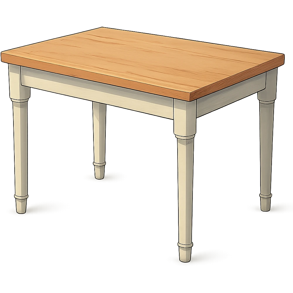 rectangle kitchen table with white legs and light wood top in ghibli style emoji