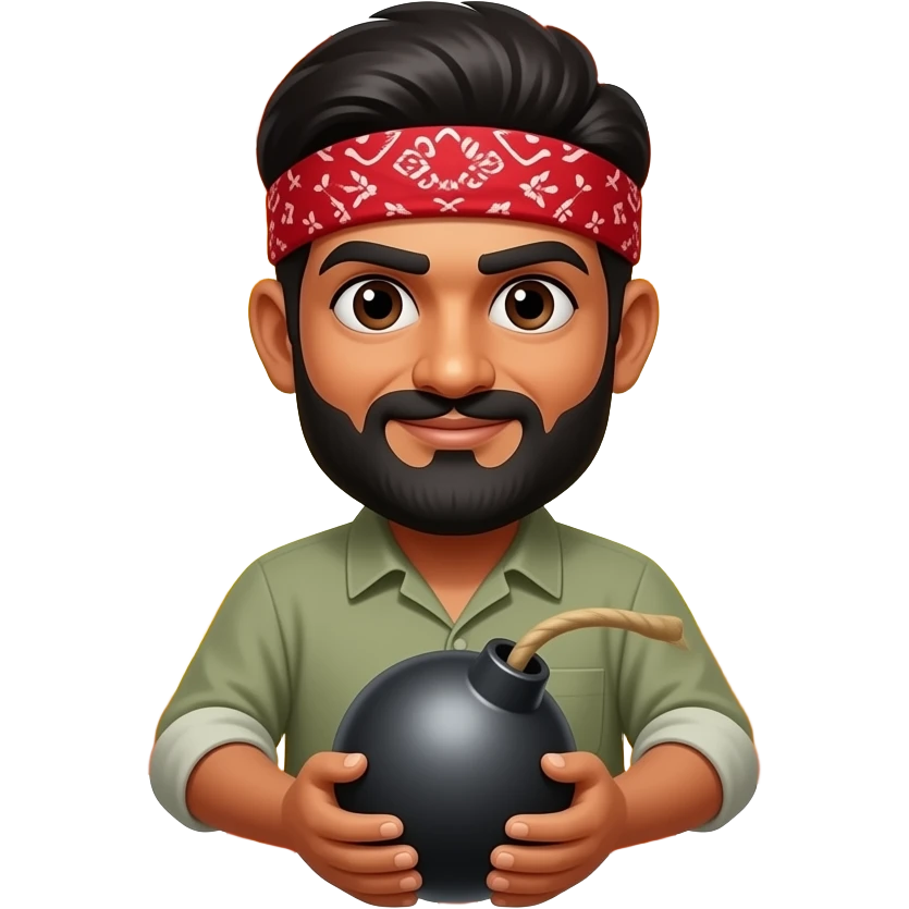 indian man with bandana exploding carrying a bomb emoji