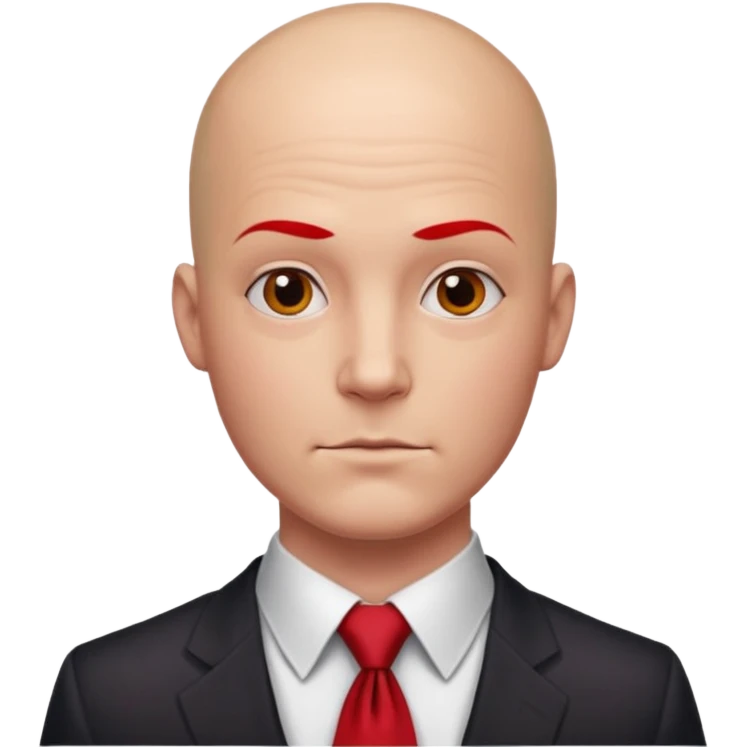 man Bald with red necktie, red dress, tattoo on face, square face. emoji