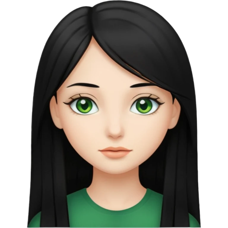 Beautiful girl,Black hair,straight hair，long hair,green eyes,white emoji