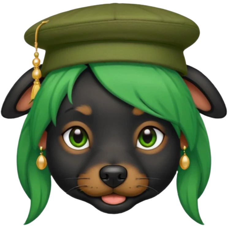 green haired fully black dog with earring and hat emoji