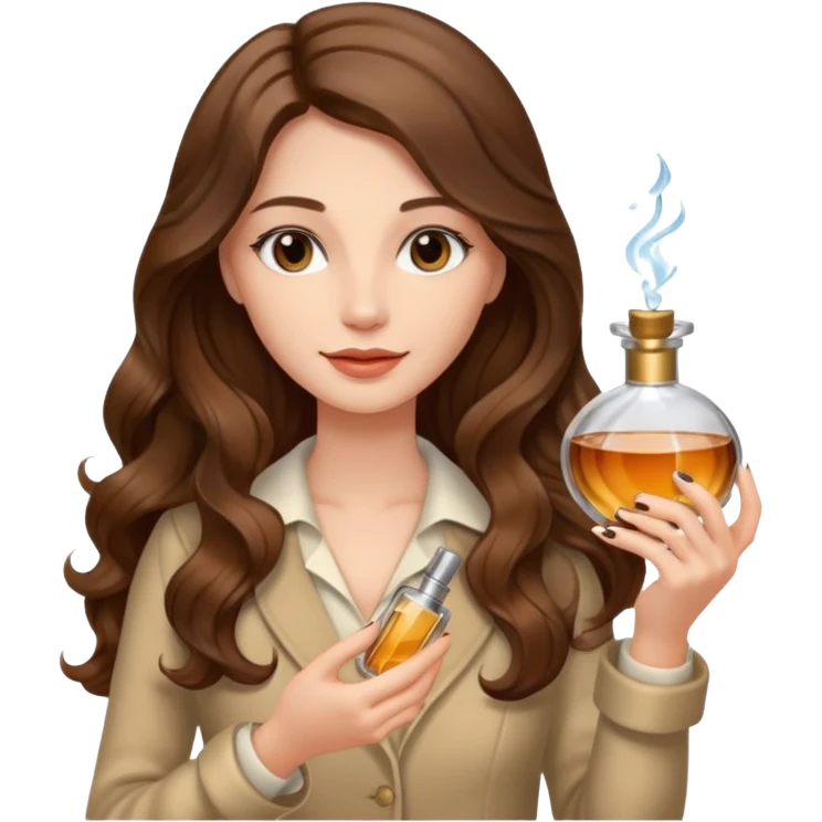 Half body pretty long hair woman holding 1 parfume emoji