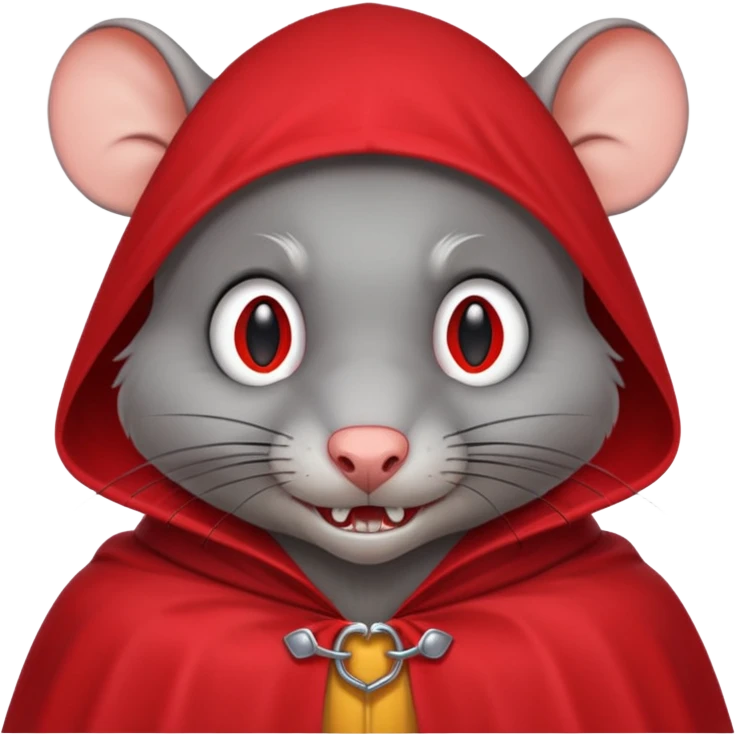 Vampire animal, rat in red collar cloak, red eye, fangs emoji