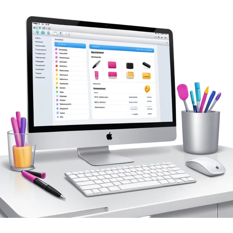 beauty salon inventory dashboard on iMac with notebook and pen nearby emoji