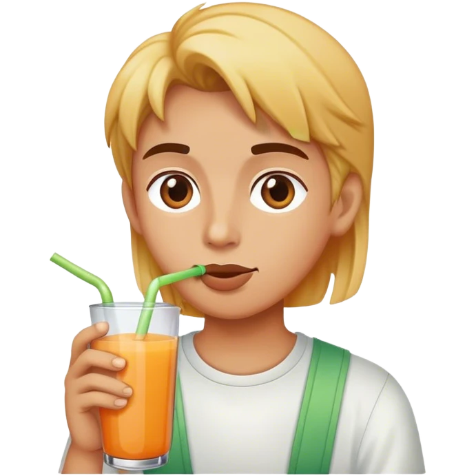 He drinks juice from a straw and looks forward. emoji