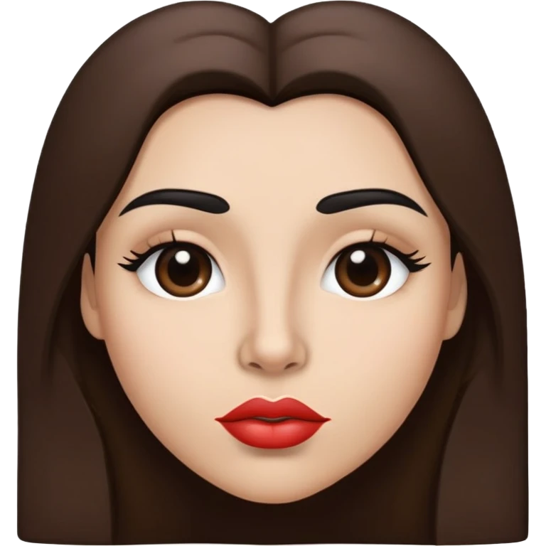 thick black eyebrows brown long hair full heart shaped lips and straight nose light skin emoji