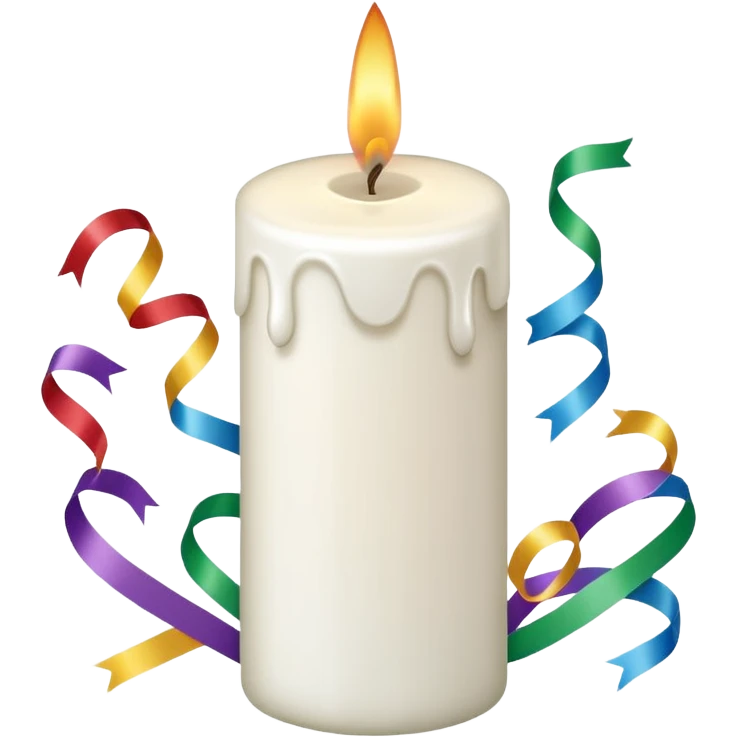 white candle with confetti and streamers emoji