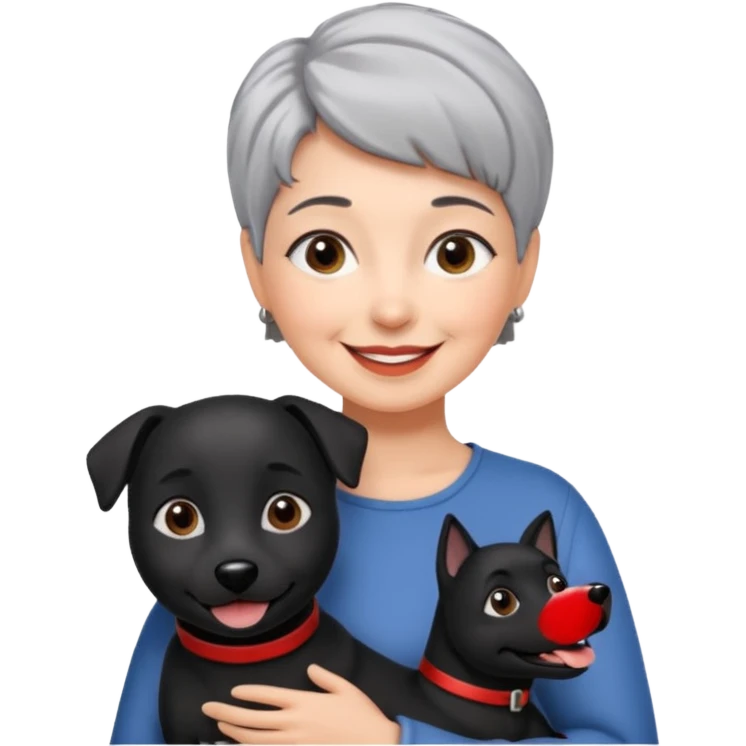 short gray haired woman with black dog emoji