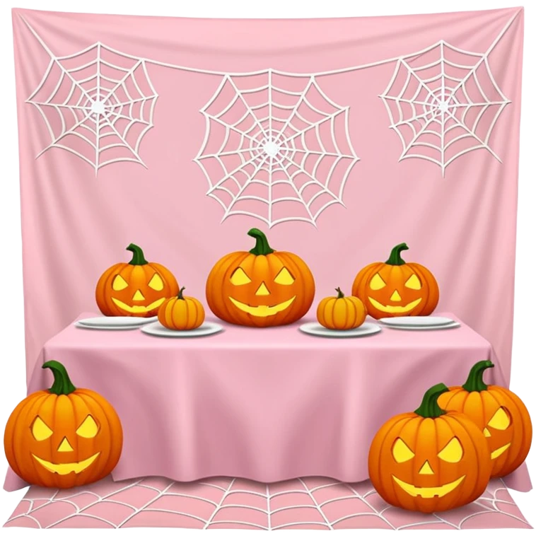 pastel pink halloween table setup emoji