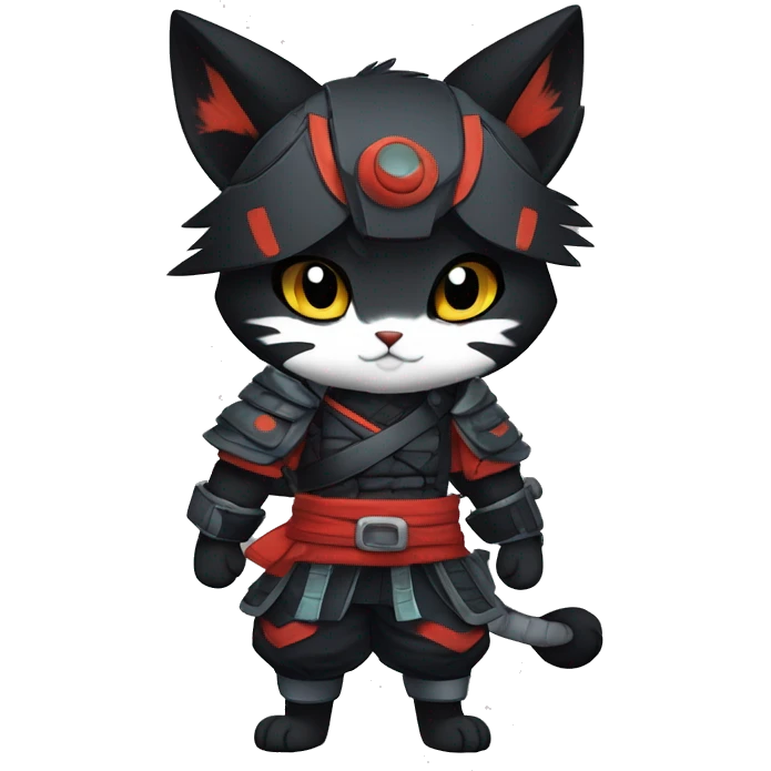 Edgy Shy Anthro Samurai boyish cool pretty dark black Litten-Pokémon-cat-fursona-animal techwear emoji