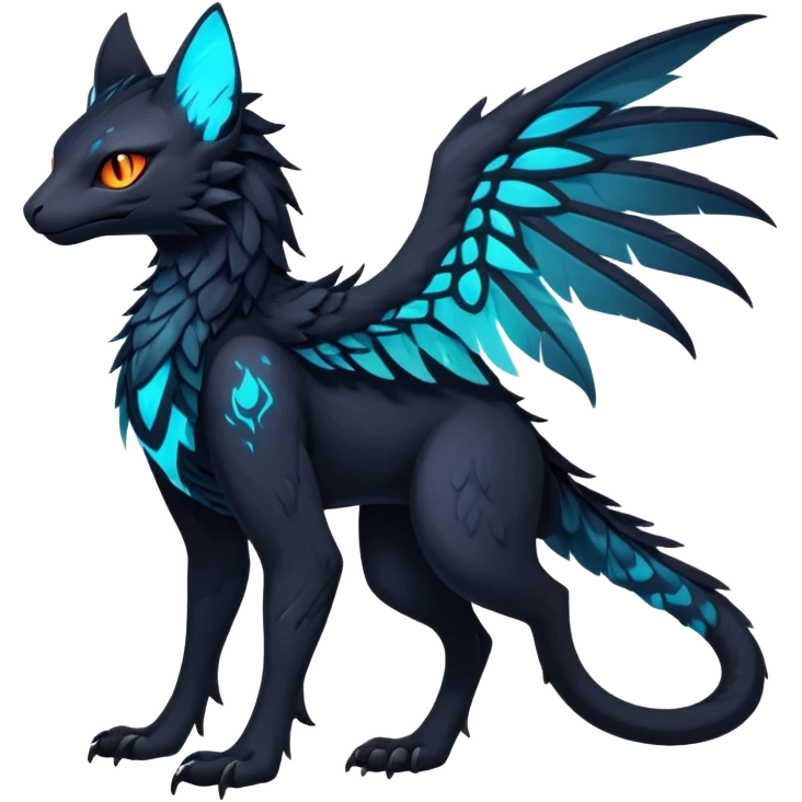 Black Dark Exotic Tropical Beaked Feathery Nocturnal Neon-glowing Abyssal Nightly Abyss-Cat-Gryphon-Salandit-Nargacuga-Silvally-akémon Creature (full body) emoji