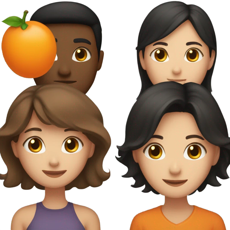 a light brunette woman with long brown hair and a brunette man with short black hair hugging an orange cat emoji
