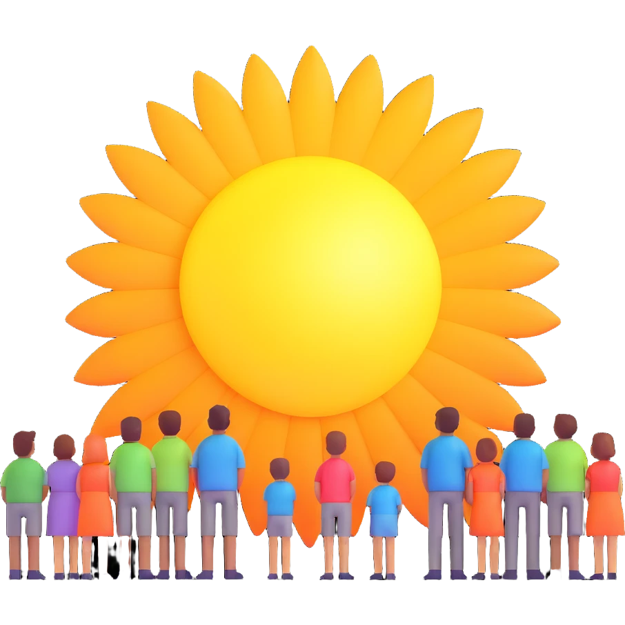 people gazing at a bright sun emoji