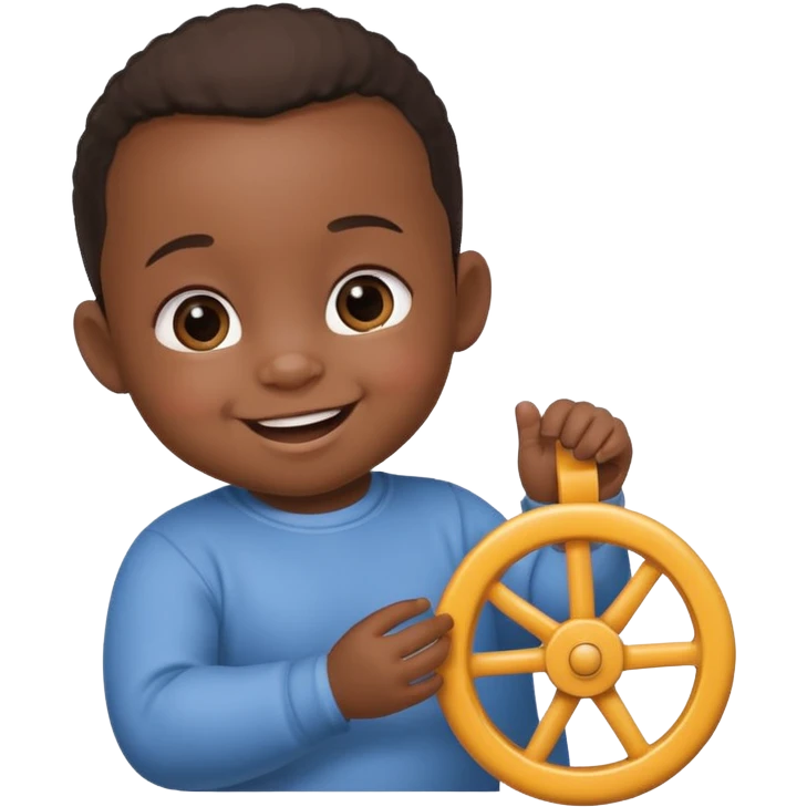 black baby playing with wheel emoji