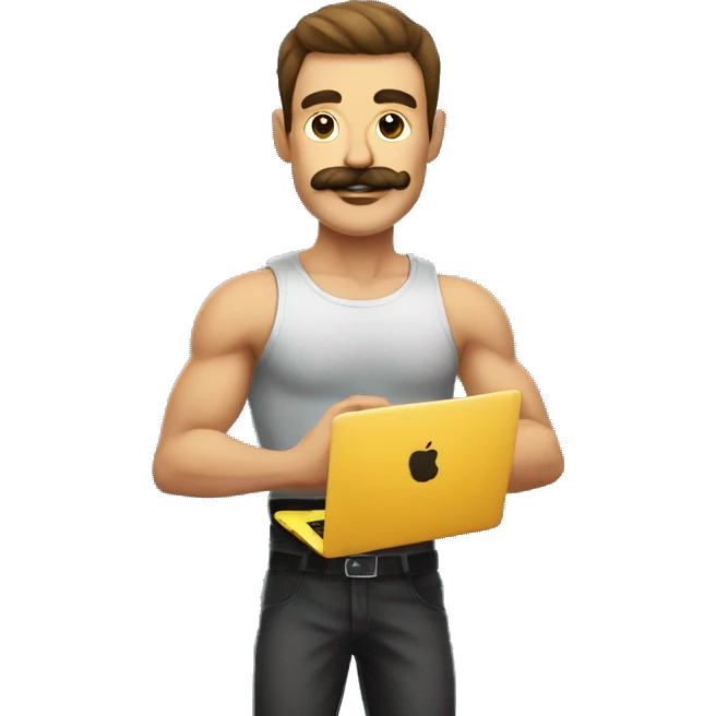 hot muscle mustache man with songkok and holding macbook emoji