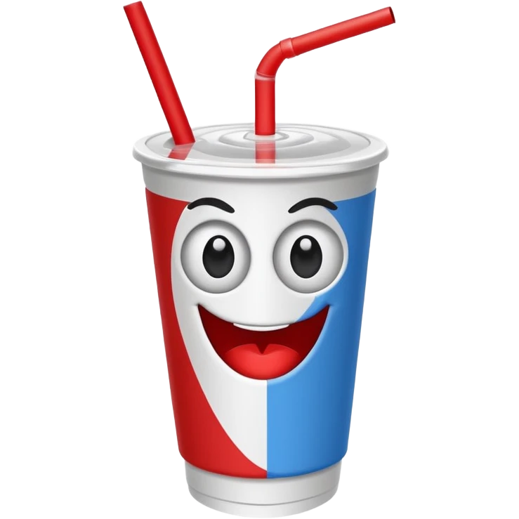 paper coke cup and straw, the cup has eyes and mouth and glassess emoji