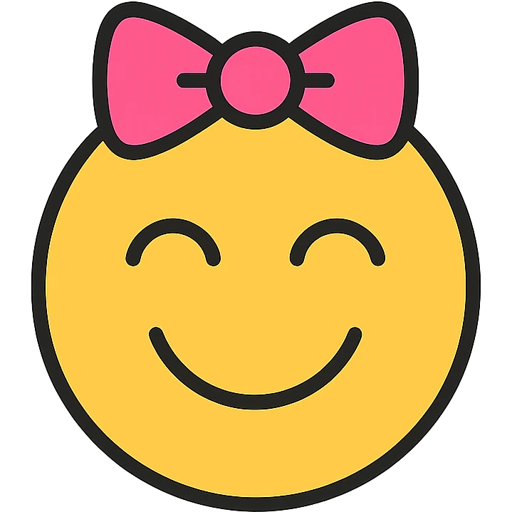 happy emoji with a pink bow emoji