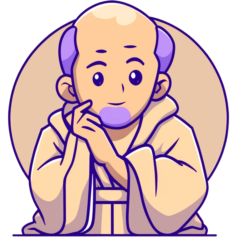 thoughtful philosopher with hand on chin, sitting in contemplative pose, scholarly appearance with robe, beige and brown color palette emoji