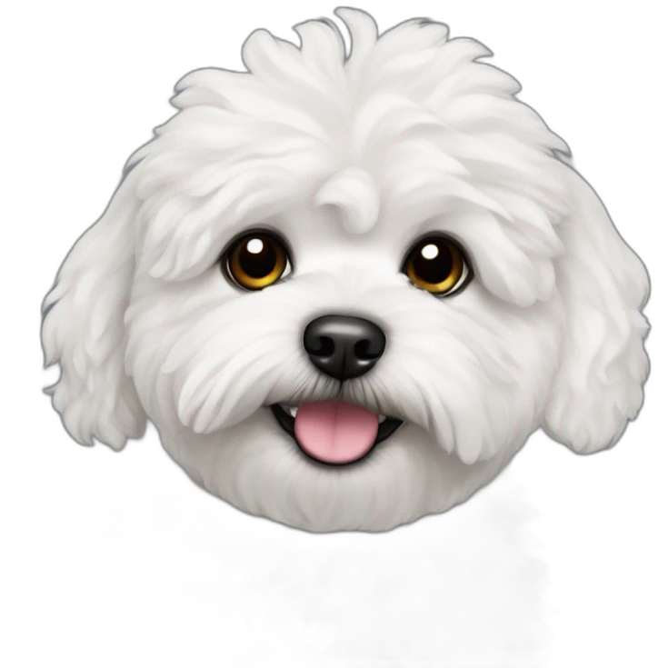 White maltipoo dog with right black ear and right black eye patch emoji