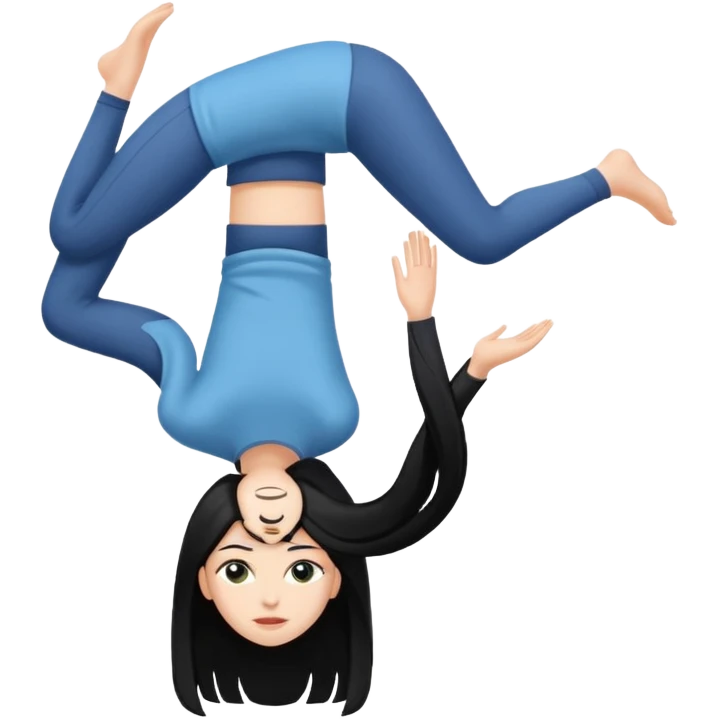 white girl with black long hair standing on her head emoji