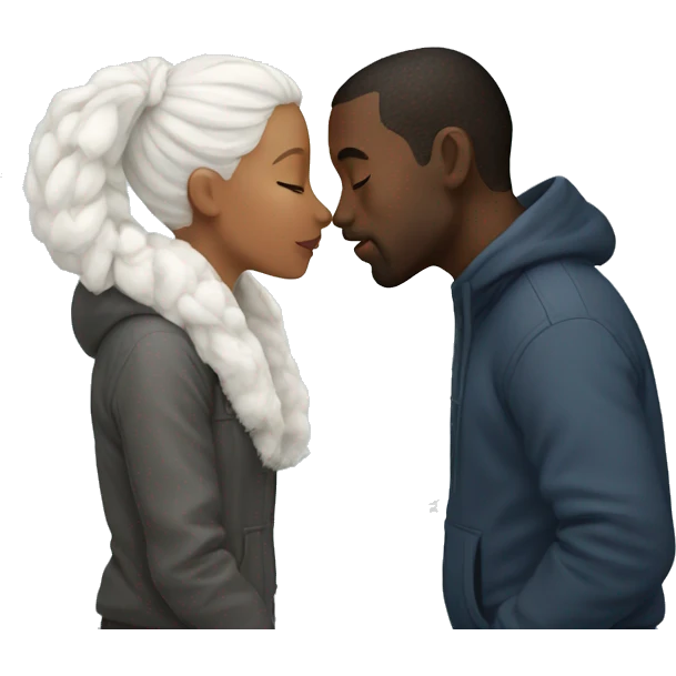 Black man kissing a snow bunny emoji