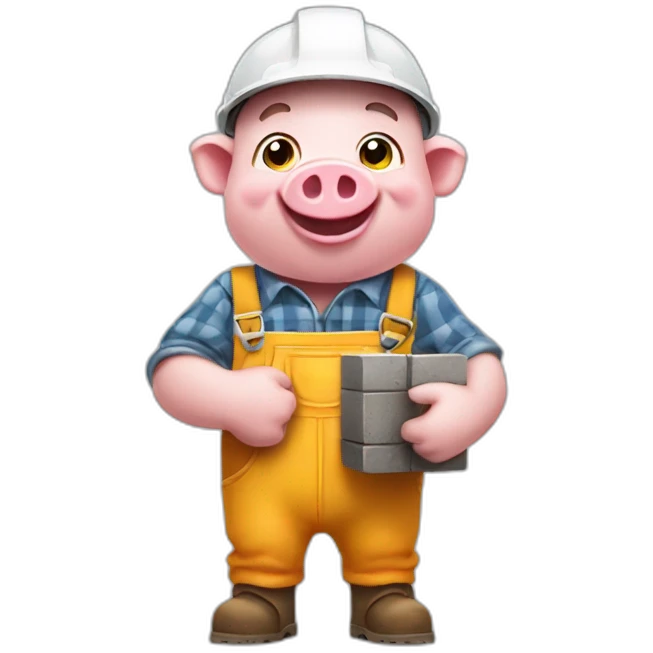 happy little pig builder from the story holding a brick in his hand emoji