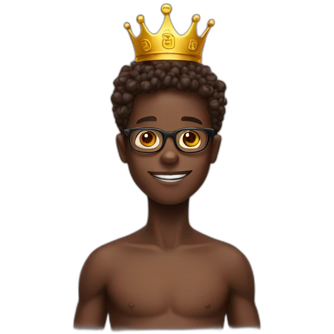 a chocolate skin boy with glasses and a crown of bitcoin emoji