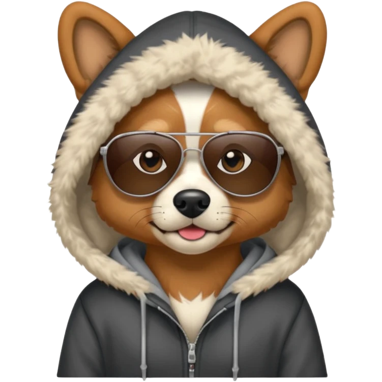 Dog wearing sunglasses and hoodie emoji