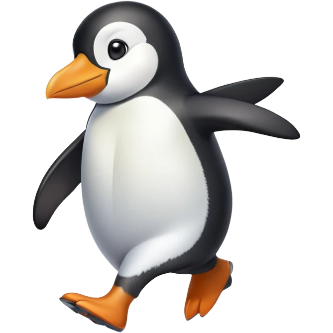 friendly anthropomorphised penguin in a shirt and t-shirt walking quickly, energetic pose emoji
