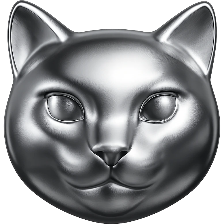 stylized cat head, smooth chrome finish, strong highlights and reflections emoji