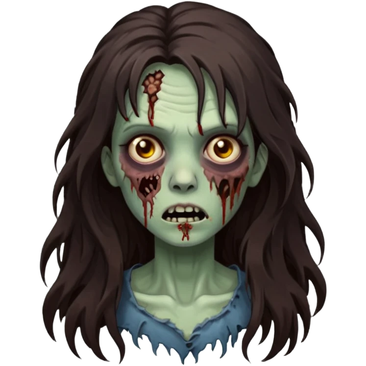 Zombie woman with wavez, dark brown long hair (not thick or voluminous emoji