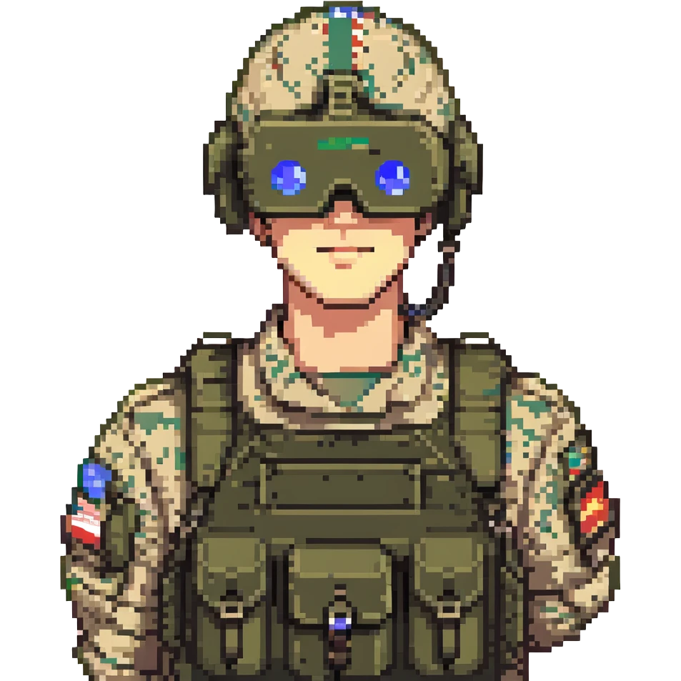 A military man wearing a VR helmet emoji