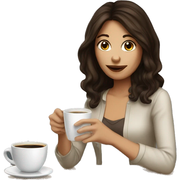 beautiful brunette girl drinks coffee emoji