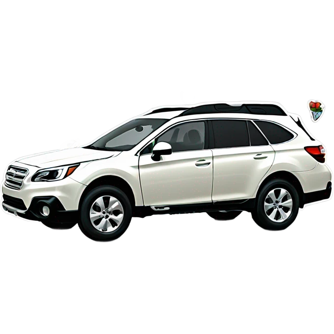 White Subaru outback with stickers emoji