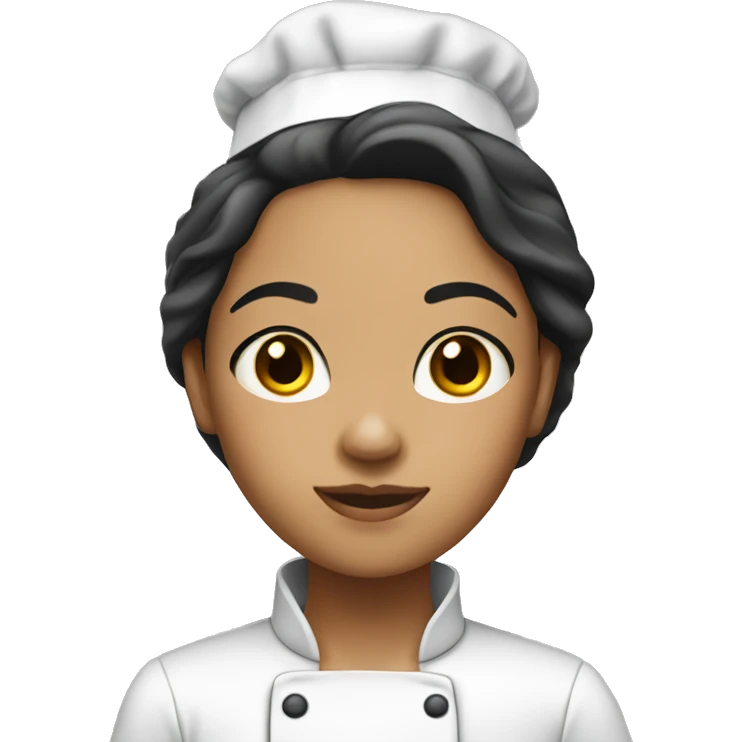 A girl with straight hair black eyes, light skin and a chef emoji