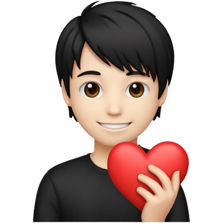 emoji face with emo hair holding a heart and hes so happy emoji