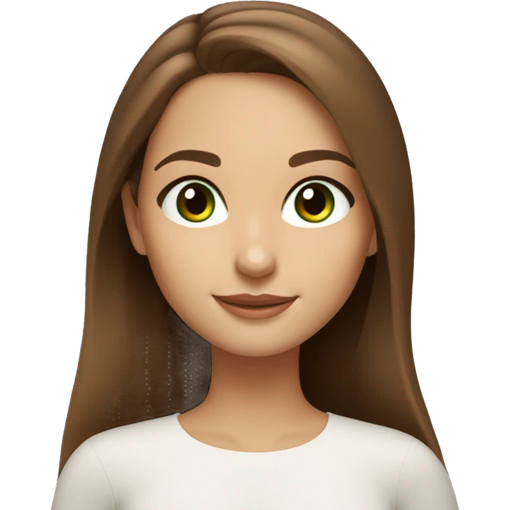 beautiful girl with long hair, brown hair, brown green eyes, looks like natalie portman, smiling at the camera emoji