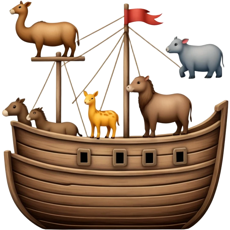 Noah's ark wooden boat with animals emoji