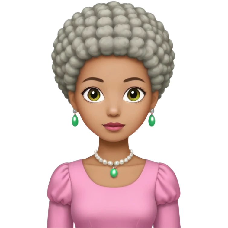 Brown woman with a super short stylish gray Afro  wearing pink and green dress  and pearl blouse with sleeves emoji