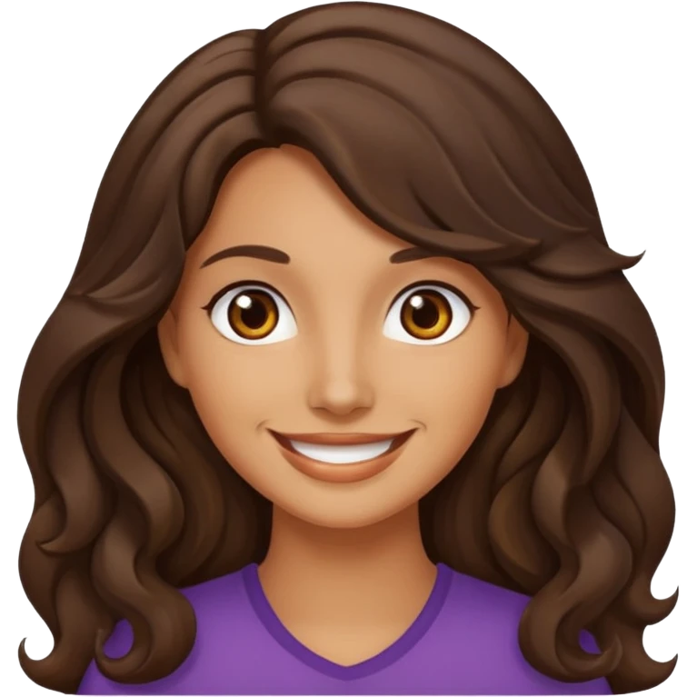 mujer trigueña ,  pelo ondulado,  pelo largo  color marron oscuro, ojos marrones oscuros emoji