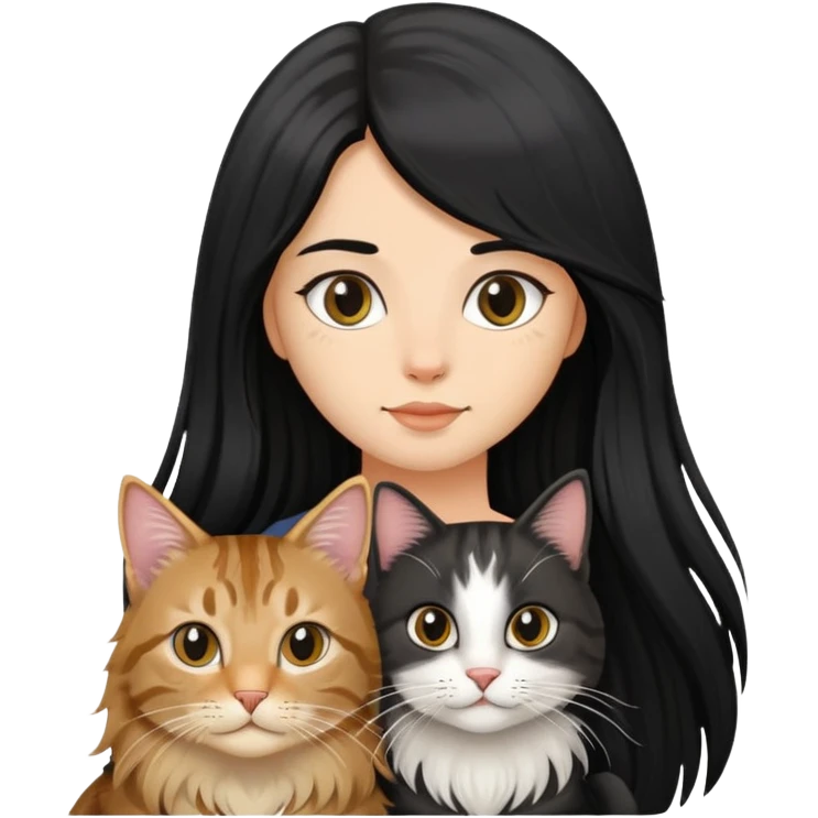 a long haired tabby cat and A girl with long black hair and an oval face  emoji