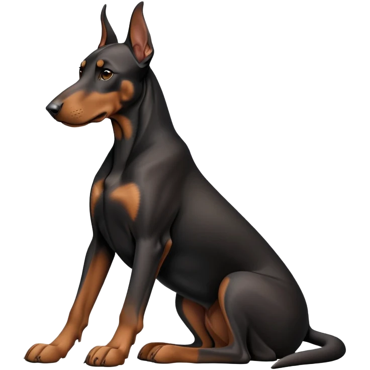 cinematic-[doberman]-realistic-full-body-sitting-emoji,-tail-resting-loosely-beside-its-paws,-head-tilted-dramatically, -sleek-[black and tan]-fur,-simplified-yet-realistic-focused-features,-highly-detailed,-glowing-with-an-almost-sarcastic-glow emoji
