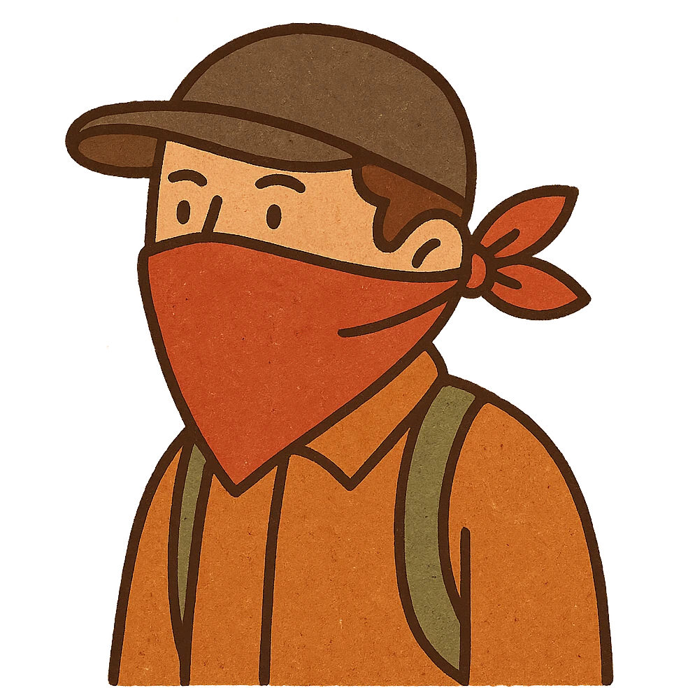 a guy with a red bandana covering his face and a cap, cartoon style, vibrant colors emoji