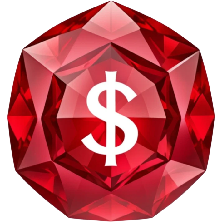 Red crystal with a $ drawn in the center of the crystal. emoji