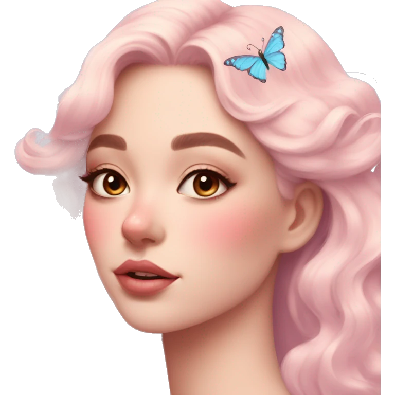 Gorgeous pastel lady with blushing face and butterflies aesthetic trending style emoji